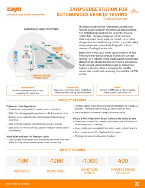 Zayo’s Edge Station for Autonomous Vehicle Testing Product Overview
