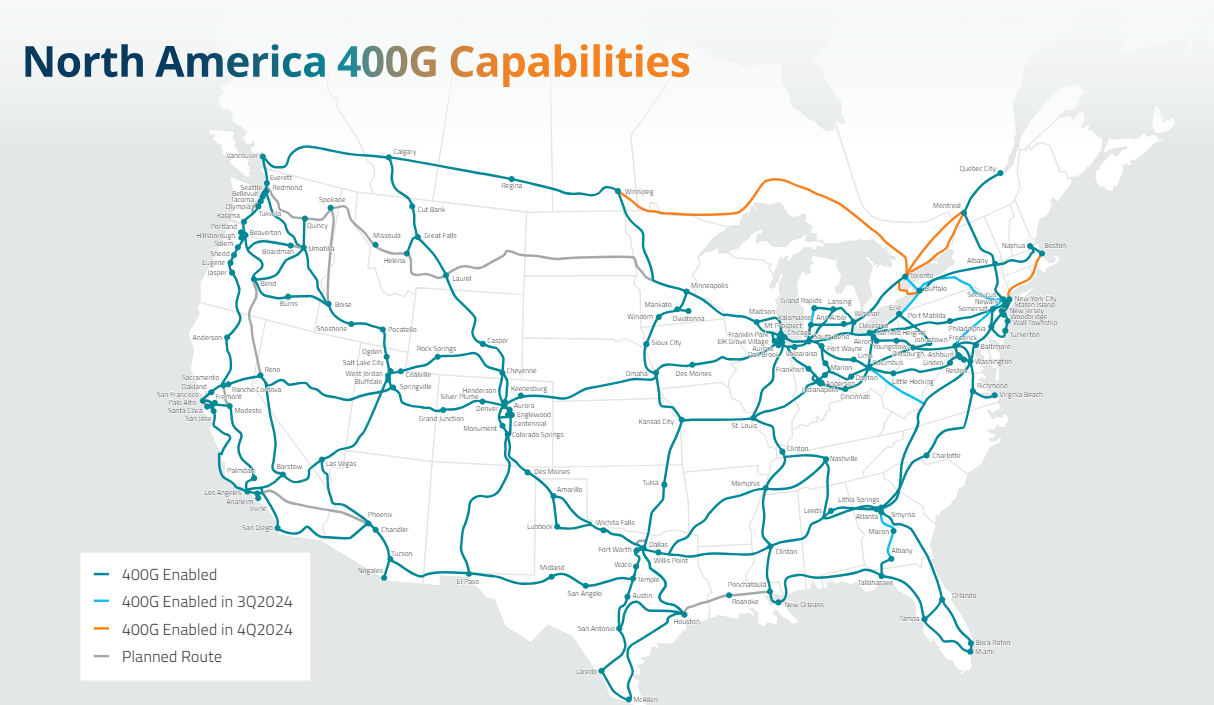 Connect to More Locations and Data Centers Faster with Zayo 1 NA 400G capabilities map 2024